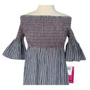 Trina Turk  Chambray Smocked Off The Shoulder High Slit Lightweight Dress Sz S Photo 5