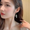 Elegant Flower Dangle Drop Earrings for Women,Pearl Earrings,Flower Earrings Gold Photo 3