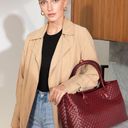 Lulu Dharma Burgundy Woven Tote Weekender Travel Bag Vegan Leather Red Photo 1