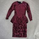 Oleg Cassini Vintage  Sequin Peplum Sheath Party Dress Maroon Red 10 Long Sleeve Photo 11