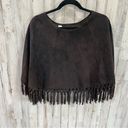 Vera Pelle  Brown Suede Leather Fringe Boho Cape Poncho Western Italian Photo 1