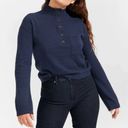 Everlane  Sweater Blue Heather Ink ReCashmere Button Mock Neck Sz XS GUC Preppy Photo 0