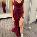 La Femme Ruched Jersey Gown Dark Berry Prom Dress Photo 2