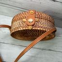 Urban Outfitters Round Circular Straw Woven Crossbody Purse with Gingham Lining Photo 3