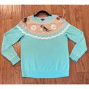 Talbots  turquoise winter bird print wool blend sweater Mp Photo 8