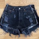 Furst of a Kind  - High Waist Shorts in Black Denim and Black Mesh Panel Photo 0