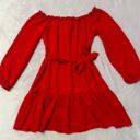 In The Style Red Crepe Bardot Frill Hem Mini Dress Photo 2