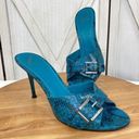 Brian Atwood  Maritima Snake Print Heeled Mule Sandals Turquoise 8.5 Photo 0