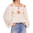 Free People  Claudine Red Golden Floral Embroidered Flowy Top Large Flawed Photo 13