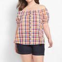 Lane Bryant  Plaid Cotton Off the Shoulder Short Sleeve Elastic Button Size 18/20 Photo 10