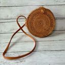 Urban Outfitters Round Circular Straw Woven Crossbody Purse with Gingham Lining Photo 1