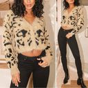 Lulu's Fierce Heart Beige Leopard Print Eyelash Knit Cropped Cardigan Tan Photo 1