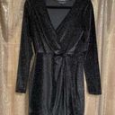 Trixxi  Black Rainbow Glitter Sparkly Pinstripe Velvet Long Sleeve Mini Dress, L Photo 0