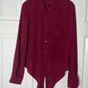 Timing  Inc Burgundy Wine Red Woven Tie Waist Blouse Size Large Chest Pocket Photo 3