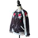 AQUA  CAPSULE Bomber Jacket Black Floral Embroidered full Zip satin Stretch XS Photo 2