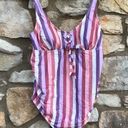 Isabel Maternity  one-piece swimsuit pink purple white  stripes size large Photo 4