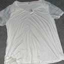 Westport Cream Colored V Neck Lace Short Sleeve Tee Photo 0