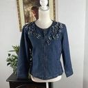 Ruby Rd  Blazer Womens 8 Zipper Front Blue 3/4 Sleeve Embellished Denim Fabric Photo 0