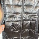 BCBG MAXAZRIA Long Puffer Coat Black Shiny Metallic Full Zip Size Small Photo 4