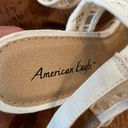 American Eagle  NWT Lace Crochet Canvas Cork Wedge Heeled Platform Sandals Photo 3