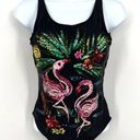 One Piece Y2K Michael Simon Black  Swimsuit with Sequin Flamingos Glitter Bling S Photo 0