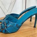 Brian Atwood  Maritima Snake Print Heeled Mule Sandals Turquoise 8.5 Photo 2