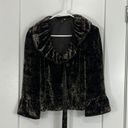 Tahari  Small Dark Brown Velvet Ruffle Bell Sleeve Silk Sweater Jacket Shrug Photo 2