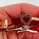 Nine West  Rose Gold Hinged Cuff Black Rhinestones Pave Heart Bangle Bracelet Photo 4