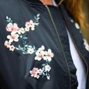 American Eagle Floral Embroidered Black Puffer Bomber Jacket Photo 2