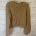 Debut  neutral tan chic cropped woven sweater, balloon sleeves, Large Photo 7