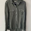 American Eagle  Green Distressed Boyfriend Fit Roll Tab Button Down Shirt L Photo 0