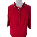 Talbots rsvp by  NWT Red Pullover Sweater Ruffle Rhinestone Keyhole Neck SZ 1XP Photo 3