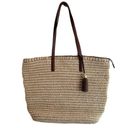 Talbots  Straw Medium Tote Purse Zip Closure Double Handle Tassel Beach Photo 0