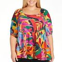 Terra & Sky NWT  Tropical Floral Puff Sleeve Babydoll Top Photo 0