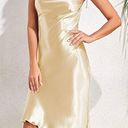 Boutique Gold Satin Asymmetrical Hem Dress Photo 0