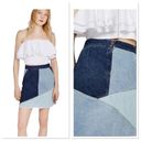 ZARA  Blue Jean Patch Distressed Raw Hem Mini Skirt Size XS Patchwork Women Denim Photo 1