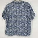 Nicole Miller  Linen Button Up Shirt Coral Reef Print Blue White Beachy Size M Photo 3