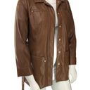 Chico's  Womens Sz 1 US 8 M Vegan Leather Utility Jacket Camel Mid Length Belt NEW Photo 9