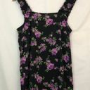 Pleione NEW  ANTHROPOLOGIE Square Neck Smocked Tank Black Purple Green Floral Top Photo 5