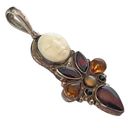 The Moon Silver 925 Sajen Sun Face Necklace PENDANT Garnet Amber Red Tiger Eye Onyx Photo 0