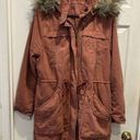 American Eagle  Parka Jacket Size Large Blush Rose Faux Fur Hood Supernatural Photo 0