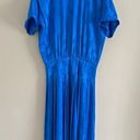 Vintage Blue  embossed satin feel pleated retro 80s maxi dress Photo 8