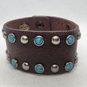 Buckle  Brown Genuine Leather, Blue Faux Stone, & Silver Stud Bracelet Photo 3