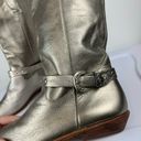 Vtg Y2K 9West Champagne Metallic Western Riding Boots Sz 8 Buckle Cowgirl Silver Photo 12