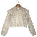 ZARA  Top Womens M Floral Lace Ruffle Neck Shoulders Long Sleeve High Neck Cream Photo 0