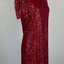 DKNY Women's Cocktail Dress Size 14 Red Sequined Short Sleeve Shift Photo 1