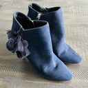 ZARA  Leather Navy Blue Pom Pom Detail Heel Ankle Boots Size 9.5 Photo 1