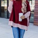 Pink Lily Womens Sweater Size Small burgundy Striped Mock Neck Poncho Pullover Photo 0