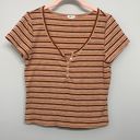 Garage  Black, White, Pink, and Orange Striped Cropped Tee Shirt Photo 0