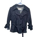 30. BCBG MaxAzria Womens Double Breasted Denim Jacket Blue SZ medium Belted Photo 0